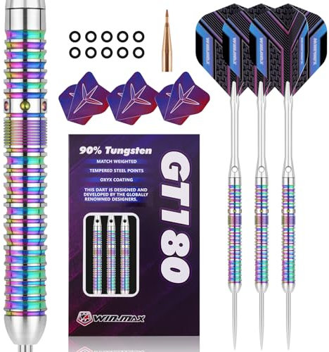 WIN.MAX Dartpfeile mit Metallspitze 90% Tungsten 3 Stück 90% Wolfram Stahl Darts 20g