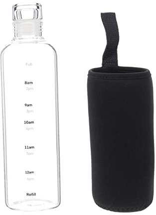 MILISTEN Pokal Der Zeitskala Glasflasche Mit Zeiten Heißwasserflasche Wiederverwendbare Wasserflasche Glas Trinken Auslaufsichere Wasserflasche Trinkflasche Sport Fitness Flaschenhülle Yoga