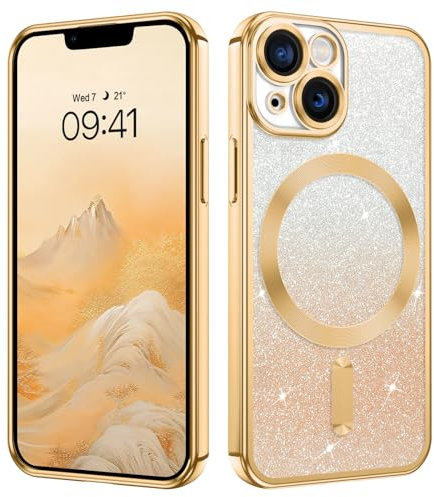 GUAGUA Magnetisch für iPhone 13 Mini Hülle, iPhone 13 Mini Handyhülle [Kompatibel mit MagSafe] Glitzer Schutzhülle mit Magnet Stoßfeste Kratzfeste Weiche TPU Schutzschale Case, (5,4'') Gold