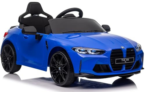 BMW M4, MPower- 90W, Eva Räder, Ledersitz, Kinderauto Kinderfahrzeug Kinder Elektroauto, 12V 10ah, Bluetooth, Fernbedienung 2.4G (Blau)