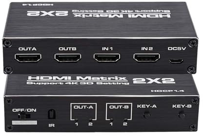 KOZWAY Miscelatore Video 4K HDMI Matrix Switcher 2x2 Matrix Switch HDMI Splitter 2 in 2 out HDMI Switcher con Telecomando IR
