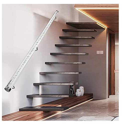 CuNtoHHH Treppenhandlauf, durchsichtiges Acrylrohr für Dachbodentreppen, Haltegriffe aus transparentem Kristallblasen für sicheres Auf-/Absteigen der Treppe, Edelstahl-Sets (Farbe: Silberbeschläge, G