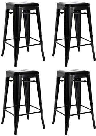 Duhome Barhocker 4er Set Eisen Barstuhl, Sitzhöhe 66cm Tresenhocker, Stapelbar Metall Bistrohocker mit Fußstütze im Industry Design, Schwarz
