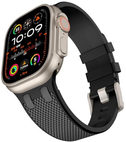 TiMOVO Correa Compatible con Apple Watch 42/44/45/46/49mm para Mujer Hombre, Pulsera de Costura Bicolor Deportiva de Repuesto para iWatch Ultra 2 Ultra SE Series 10 9 8 7 6 5 4 3 2 1, Negro+Gris