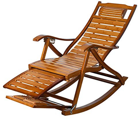 SnamicE Schaukelstuhl aus Bambusholz, Relaxsessel, Liege für drinnen und draußen mit Verstellbarer Rückenlehne, Gartencouch, Terrassenmöbel