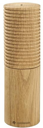 Zassenhaus Salzmühle HUSUM aus Eiche, Stufenlos verstellbares Hochleistungs-Keramikmahlwerk, Gewürzmühle für Pfeffer, Salz und Kräuter, 18 cm