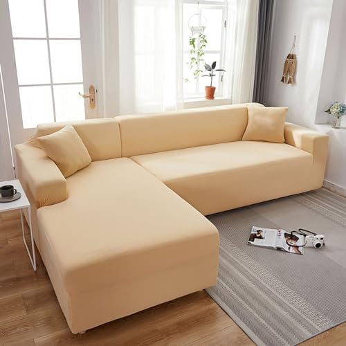 LHKXKKXX Sofabezug 2/1/3/4 Sitzer, Sofa überzug L U Form Ecksofa Stretch Sofa/Couch überzug, Universal Couchbezug, Sofa Cover Sofa überwurf Sofaschoner (L Form Ecksofa Erfordert Zwei),Beige,2 Seater