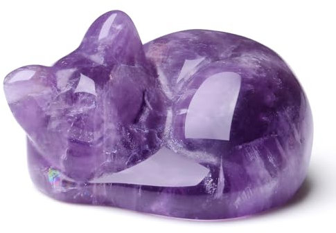 XIANNVXI Katzen Deko Amethyst Kristall Figur Katze Figur Amethyst Katzenfiguren Deko Kristall Steine Deko Katze Geburtstag Geschenk Katzenliebhaber