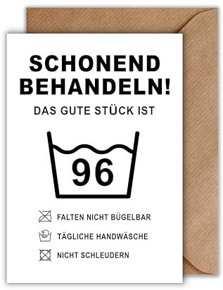 Geburtstag Karte mit Umschlag - Lustige Geburtstagskarte “Schonend Behandeln! - Das Gute Stück ist 96” Kreative Glückwunschkarte Humorvolle Geschenkkarte zum Geburtstag Happy Birthday Karte (DIN A6)