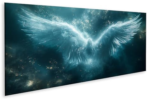 islandburner Prime Bild auf Leinwand Große weiße Engelsflügel aus kosmischem Staub in Wolken teilweise verdeckt generativ Bilder Wandbilder Poster