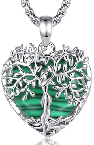 AEONSLOVE Collier Arbre de Vie Femme avec Malachite Pendentif en Cristal Coeur Pendentif Arbre de Vie Collier Malachite Pierre Naturelle Bijoux Cristal de Guérison Cadeau Fete des Meres