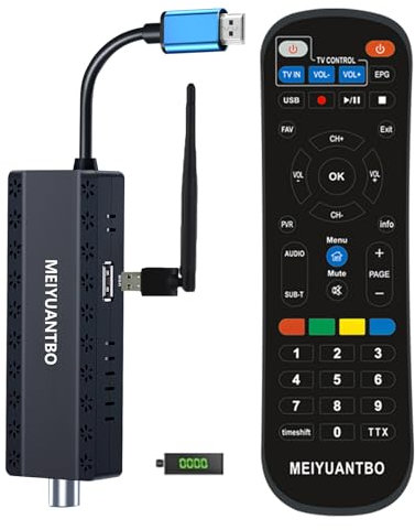 Decodificador TDT HD 2025, Decodificador DVB-T2, HD1080P H.265 HEVC Principal 10-bit con USB WiFi MT-7601 Stick, Soporta HDMI/USB WiFi/DLNA/PVR/Multimedia [con Mando TV 2 en 1]