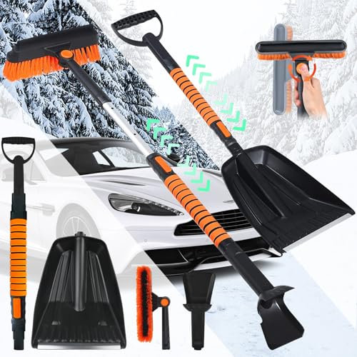 ZTBFHLZQ Eiskratzer Auto Schneebesen Auto Reinigungsbürste und Schneebürste mit Rakel Ausziehbare Schnee-Eisentfernung Stabiler & Langlebiger Scheibenkratzer Auto für LKW SUV