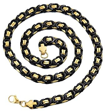 Tolldek Kette Herren 50cm, Byzantine Königskette Gold Schwarz Freundschaftskette Jungen Breit 6.5MM, Edelstahlketten Hip Hop für Männer