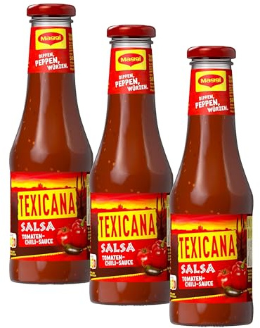 Maggi Texicana Salsa, Pikante Scharfe Chili und Tomaten Sauce mit Jalapeño-Chilies, Würzsauce, 3er Pack (1x 500ml)