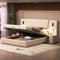 Doppelbett 180x200, integriertes Kopfteil mit Leselampe und USB Ladefunktion, Polsterbett Bettanlage mit Stauraum und Lattenrost, Hydraulisch Stauraumbett Funktionsbetten, Samt, Ohne Matratze, Beige