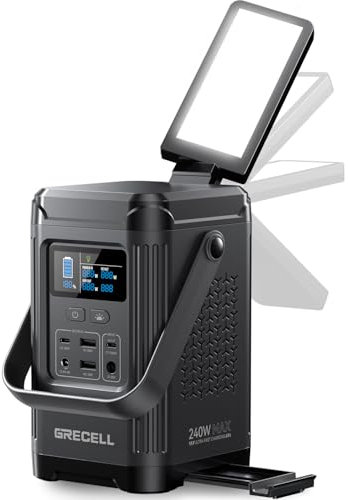 GRECELL - LiFePO4 240W 153.6Wh Portable Power Station 100W PD Dual Battery Camping Power Bank with Built-in Stand for Outdoor Travel Home Use
