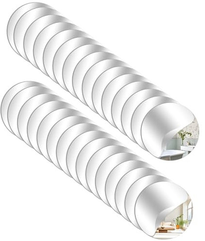 ASSRECT 30 Stück Acryl Spiegel Selbstklebend Rund 5cm Mini Klebespiegel Kleine Spiegel Zum Aufkleben Dekorative Spiegelfolie Wandspiegel für Badezimmer, Wohnzimmer, Schlafzimmer, Schrank (Silber)