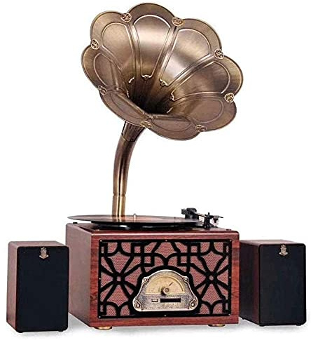 JFNHUTL Record Players, Music Box With Cassette Big Vintage Retro Classic Gramophone Phonograph Shape Stereo Speaker Sound