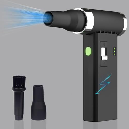 Portable Handheld Keyboard Cleaner Kit Compressed Air Duster with Max 110000RPM Electric Air Blower for PC, Laptop, Electronics (Black)
