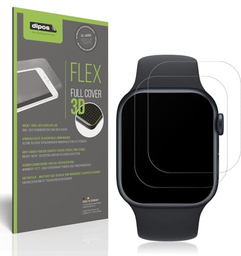 dipos FLEX 2x Schutzfolie matt passend für Apple Watch Series 8 45mm, Antireflex, 100% Displayabdeckung, Fingerprint Kompatibel, case-friendly, Full Cover Displayschutz Folie