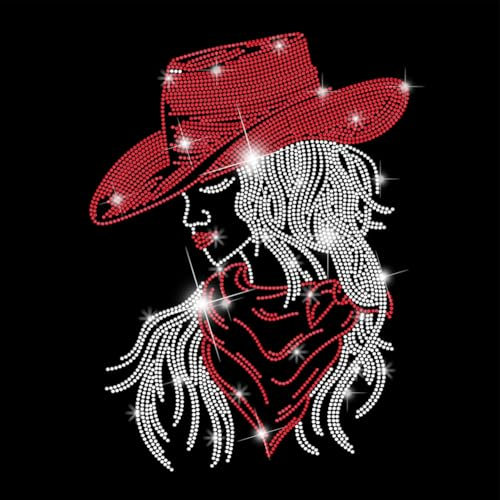 SUPERDANT Cowgirl Iron on Rhinestones Transfer Cowgirl Crystal Heat Transfer Stickers Cowgirl Iron on Decals Bling Rhinestone Patches for Girls T-Shirt Clothing Tote Bag DIY Art Craft Gifts