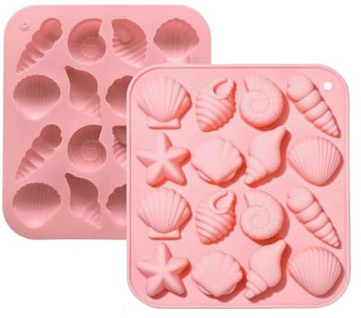 2 Stück Silikonform mit Meeresmotiv, Silikon Muschelform, Leicht zu reinigen Silikonformen mit Meeresmotiv, Rosa Schokolade-Silikonform, für DIY-Kuchen, Schokolade, Süßigkeiten, Eiswürfel.
