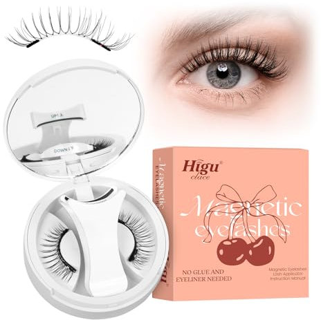 Higu clace pestañas postizas magneticas naturales, kit de pestañas magnéticas con aplicador, pestañas imantadas No requiere pegamento ni removedor de pegamento, amigable para principiantes(SET G)