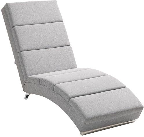 HOMCOM Relaxliege Liegesessel Loungesessel Gepolstert Polstersessel Chaiselongue mit Leinenoptik, Stahlbeine Relaxsessel für Wohnzimmer Hellgrau