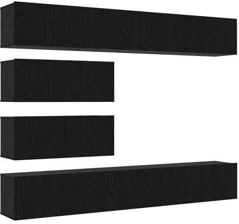 vidaXL TV-Schrank-Set 6 pcs Schwarz Eichen-Optik 100 x 30 x 30 cm, Wohnzimmeraufbewahrung, Moderne Medienkonsole, rechteckiger TV-Schrank, Wandregal, platzsparendes Set