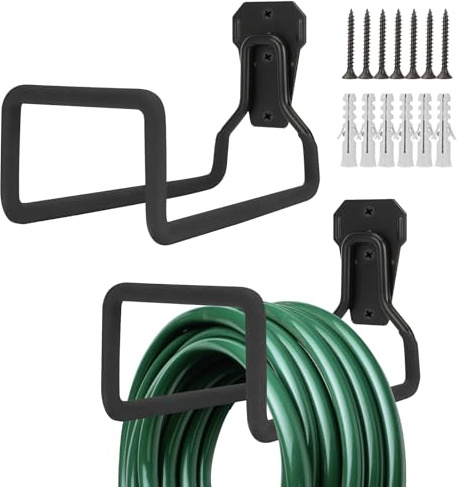 Woxovo Support Tuyau Arrosage de 2 Pièces, Pour Ranger et Stocker Support Tuyau Arrosage Mural, Facile à Installer et à Economiser de L'espace Support Mural Tuyau Arrosage (Noir)