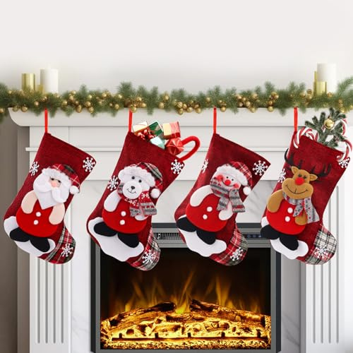 Weihnachtsstrumpf Nikolausstrumpf, 4 Stück Nikolausstiefel zum Befüllen | Nikolaus Socken Weihnachtssocken Kamin zum Befüllen Aufhängen, Christmas Stocking Weihnachtsdekoration(22x16x13 cm)