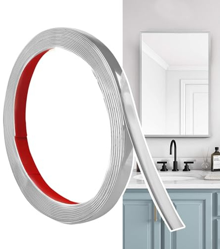 Hengrongshen Moulure Décorative Autoadhésive Argent Mat (6M x 1cm) Peler et Coller, Bandes Murales en PVC Flexibles, idéales pour Mur, Miroir, Plafond, Sol, Armoire, Carrelage, Bords, Moulures DIY