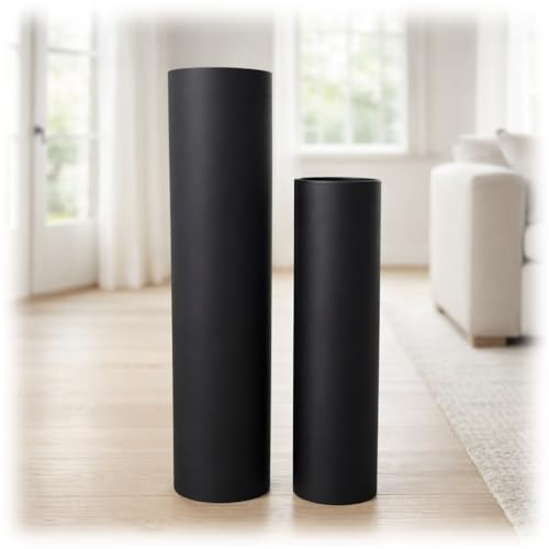 Leewadee Große Bodenvasen im 2er Set 60/47 cm - Hohe Metall Deko Vasen in Schwarz für Wohnzimmer Dekoration