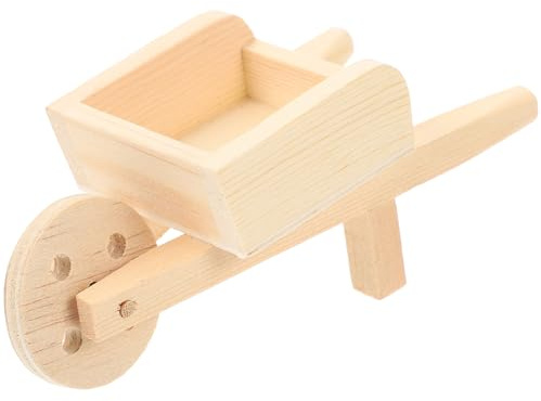SOPOTUTU Mini Wheelbarrow Miniature Wheelbarrow Models Small Wood Cart Model 4.72X2.16X2.00In Lifelike Appearance Details Wood Tabletop Decoration Landscape Decoration Gift for Occasion