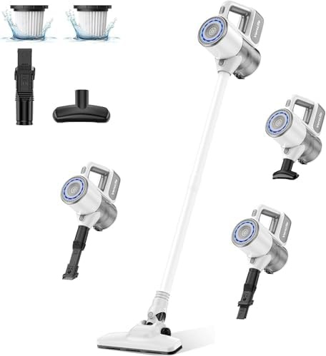 VersLife S6 Aspiradora Escoba sin Cable 2 en 1 con Tubo de Extensión, Multifuncional, Múltiples Boquillas, Carga por USB Tipo C, Filtro HEPA, Múltiple Filtración, para Suelos de Madera/Sofás (Blanco)