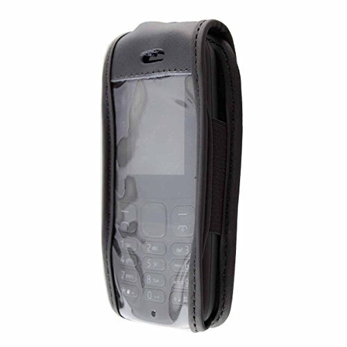 caseroxx Leather-Case with belt clip compatible with Nokia 105 (2017) made from genuine leather, Pouch with belt clip and viewing window in black
