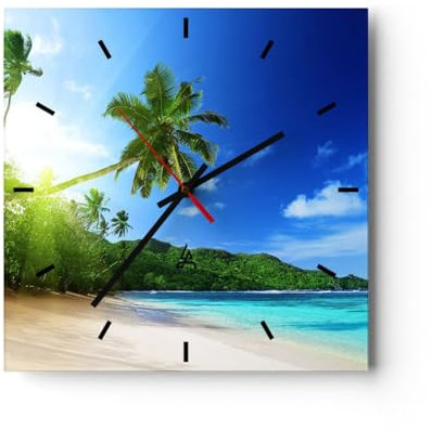 Modern Wanduhr Baum Dschungel Welle Landschaft 30x30cm Quadrat Klein Wand Uhr Glas Analog Zimmeruhren Küche Büro Wohnzimmer Glasuhr Wall Clock Dekoration Design Wanddekoration Küchenuhr C3AC30x30-3169