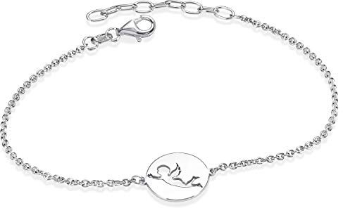 MATERIA Frauen Armband mit Engel Anhänger rund 925 Sterling Silber Armkette 16-19cm verstellbar SA-115-silber