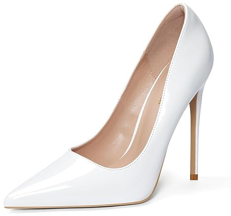 Elisabet Tang Women Pumps, Pointed Toe High Heel 4.7 inch/12cm Party Stiletto Heels Shoes White 8