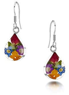 Shrieking Violet 925 Sterling Silver Earrings, Teardrop-Shaped Hook Earrings for Women with Gift Box Ñ Dangling Women's Earrings for Mother's Day Gifts Assorted Flowers (Mixed Flowers)