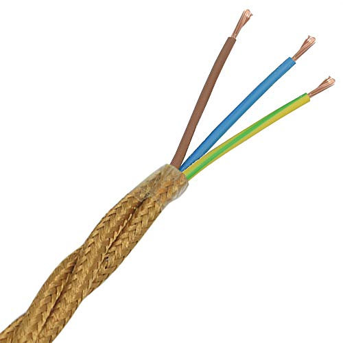 3m Textilkabel Gold verdreht 3 x 0,75mm² Stoffkabel 3G Stromkabel Kabel stoffummantelt für Restauration und Neubau