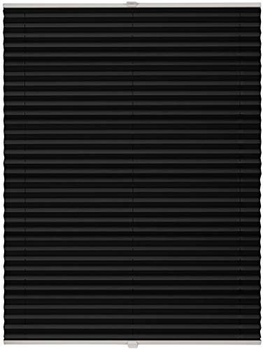 ondeco Plissee Klemmfix auf Maß für alle Fenster innen, ohne Bohren, Montage Klemmträger Sonnenschutz Sichtschutz Rollo Blickdicht Schwarz B: 91-100 cm, H: 101-150 cm