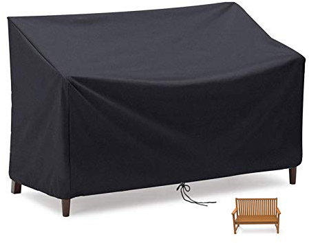 Flymer 2/3/4 Seater Bench Cover, Waterproof and Windproof and Tear proof 210D Oxford Fabric Anti-UV Furniture Cover for Outdoor Patio Bench - Black (2 seater)