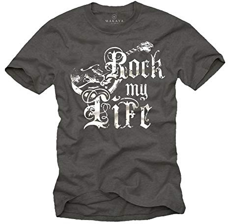MAKAYA Vintage Band T-Shirt für Herren Grau Rock My Life Gitarre Größe XXXXL