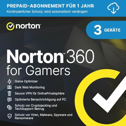 Norton 360 for Gamers 2025 | Cybersicherheit für Gamer | 3 Geräte | 1 Jahr | Aktivierungscode per Email