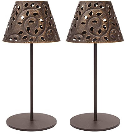 Kerzenhalter-Set, Braun, 2 Stück, Teelichthalter, Metall-Kerzenhalter mit hohlgeschnitztem Design, Heimdekoration, Stumpenkerzen-Ständer, ideal für Wohnzimmer, Esszimmer, Küche und Jubiläum.