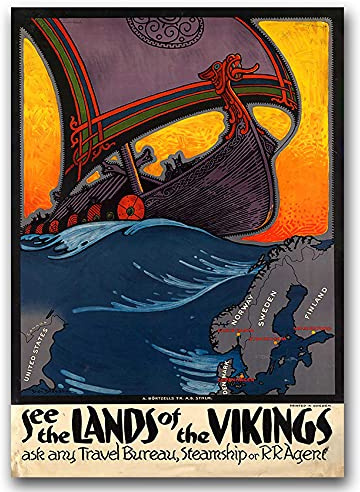 Vintage Posteria Poster Vintage Anschlag Deko Ohne Rahmen WandKunst Posters Moderne Zimmer 60x85 cm Wandbilder Schlafzimmer Wand Kunst Bild Bilder - Viking Schweden Thor Scandinavia