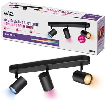 WiZ Imageo 3er-Spot Tunable White and Color, Deckenleuchte, dimmbar, warm- bis kaltweiß, 16 Mio. Farben, smarte Steuerung per App/Stimme über WLAN, schwarz