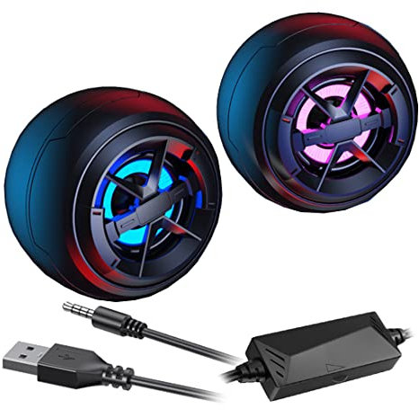 Bolwins O37DS PC Lautsprecher, 6W Mini Desktop Lautsprecher mit RGB LED Lichtern, USB-betrieben, 3,5 mm AUX, Tragbare Musikbox 2.0 für Computer, Laptop, Tablets, und Smartphones